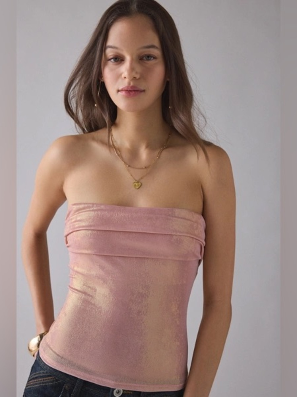 UO Coyote Metallic Shine Keyhole Cutout Tube Top